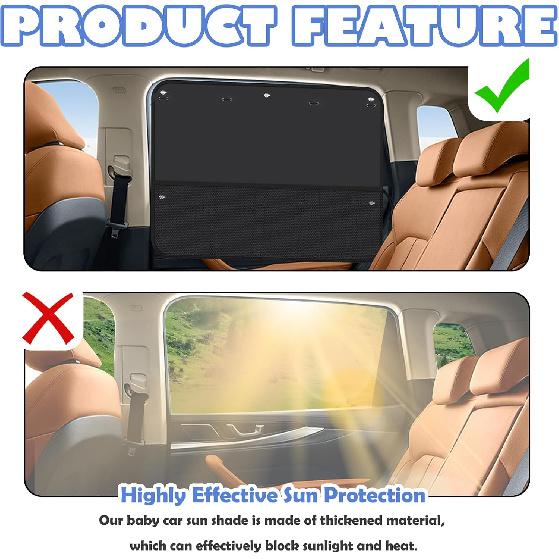 2PCS Suction Cup Car Window Shade For Baby,Upgraded Window Shade For Baby In Car With 3 Mesh Pockets For Storing Toys/Umbrellas,Foldable &