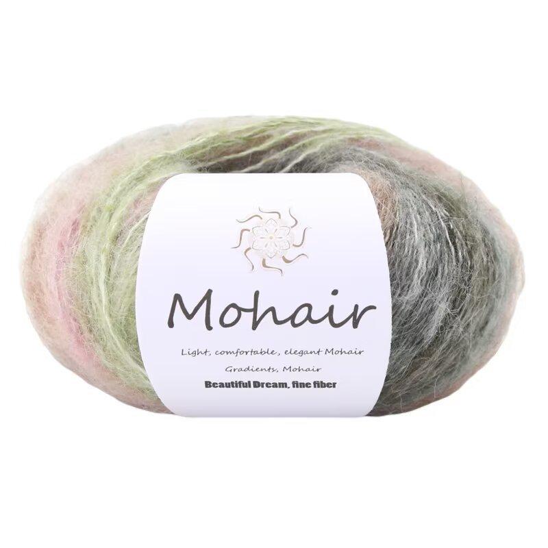 Colorful Gradient Hand-Dyed Mohair Yarn Ball 25g for Sweaters, Scarves, Knitting, and Crochet Projects