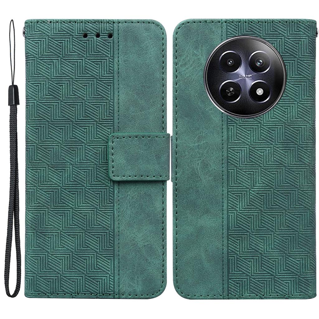 For Realme 12 5G/12x 5G Leather Phone Case Geometry Imprinted Flip Stand Cover