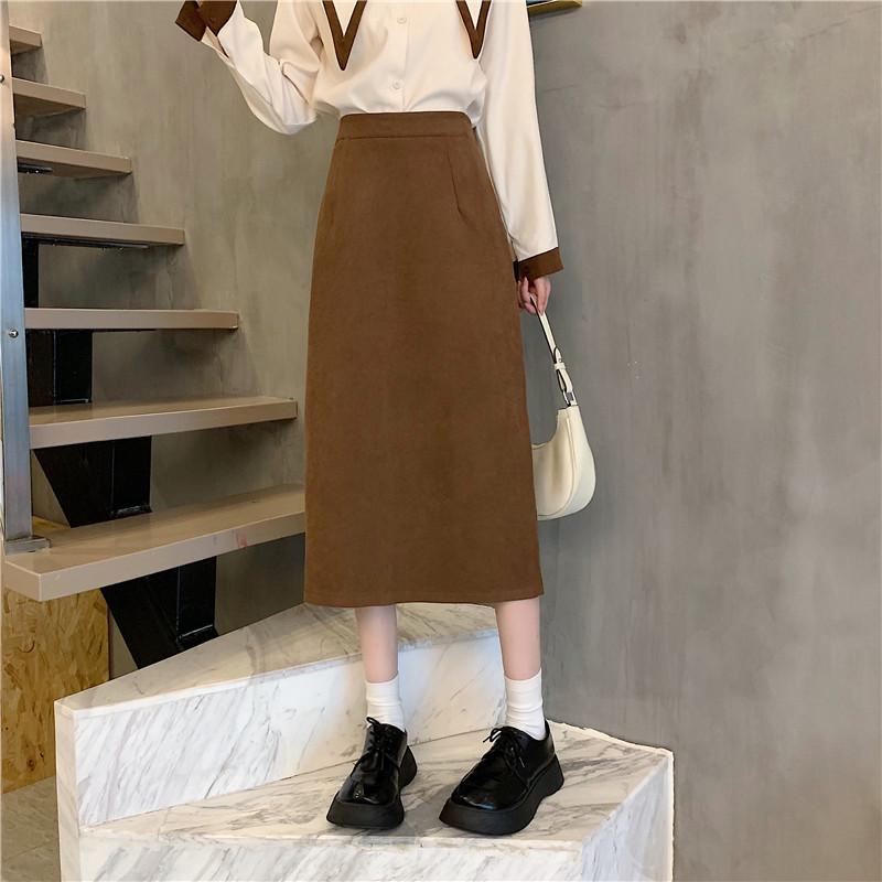 

Plus Size Women s Korean Style High-Waisted Woolen Winter Skirt 2XL кофейный