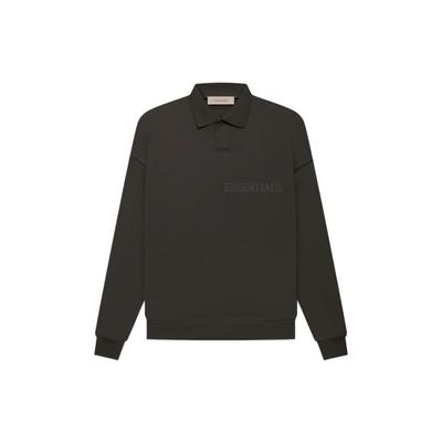 Fear of God Essentials Fall/Winter 2022 Long Sleeve Polo With Monochrome Letter Print Unisex Tops Off-Black FOG-FW22-713