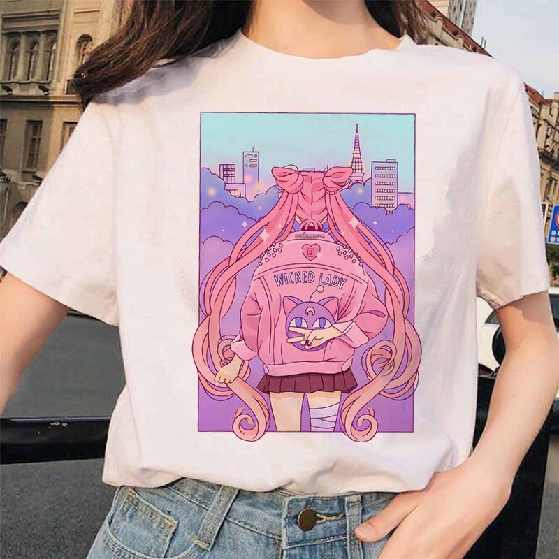Sailor Moon 90S Divertente T Shirt Harajuku Vestiti Tshirt Estetica Gatto Anime Donna Carina Donna T