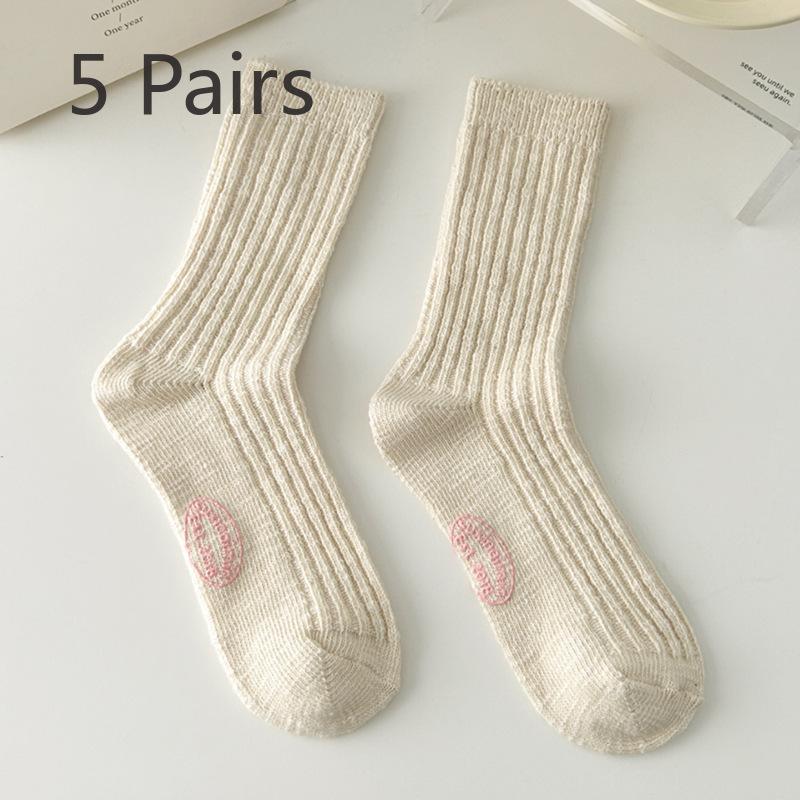 

5 Pairs of New Women s Fashionable Cotton Knitted Thick Knit Mid Calf Socks 5 Pairs