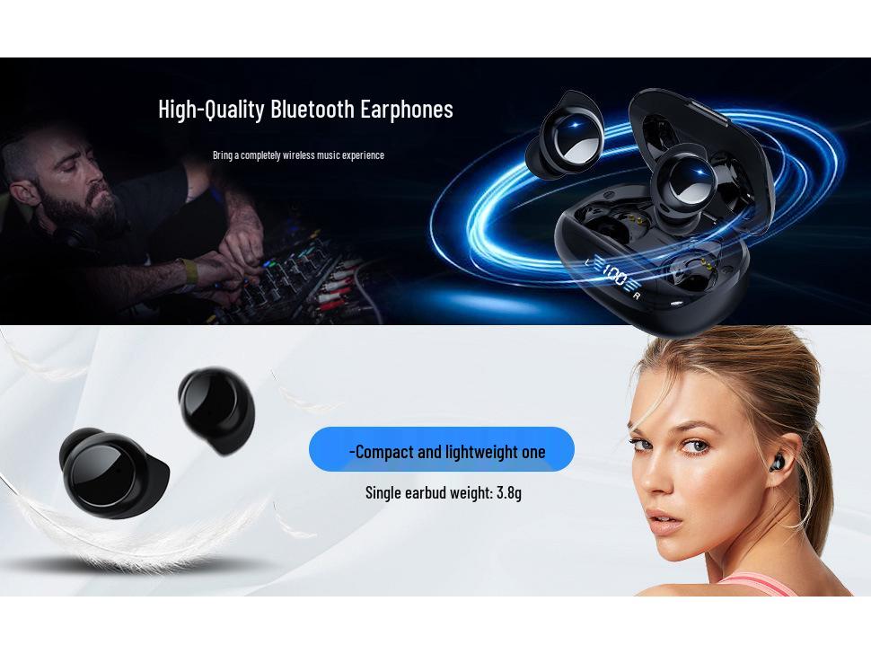 New TWS Wireless Bluetooth 5.3 Earbuds: Mini Sports Noise-Cancelling Digital Display