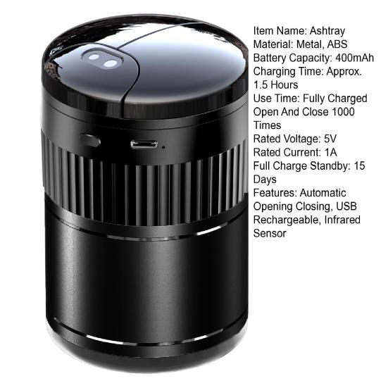 Ashtray Automatic Opening Closing Infrared Sensor USB Rechargeable Smokeless Light-Sensitive Mirror Ashtray Interior Accessory