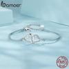 BAMOER Personalized Heart To Heart Bracelet 925 Sterling Silver Dainty Gray Rope Link Chain Bracelet for Women Teen Girls