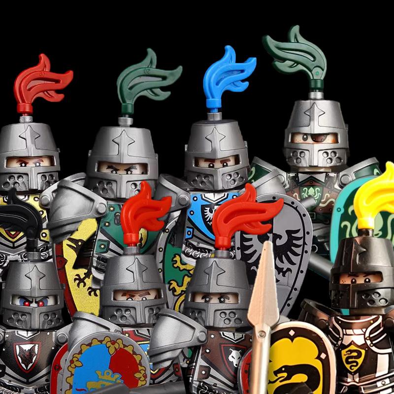 MOC Medieval Knight Castle Figures Building Blocks Weapon Wolf Swordsmen Guard Bow Arrow Shield Flags Warhorse Toys Gifts S002
