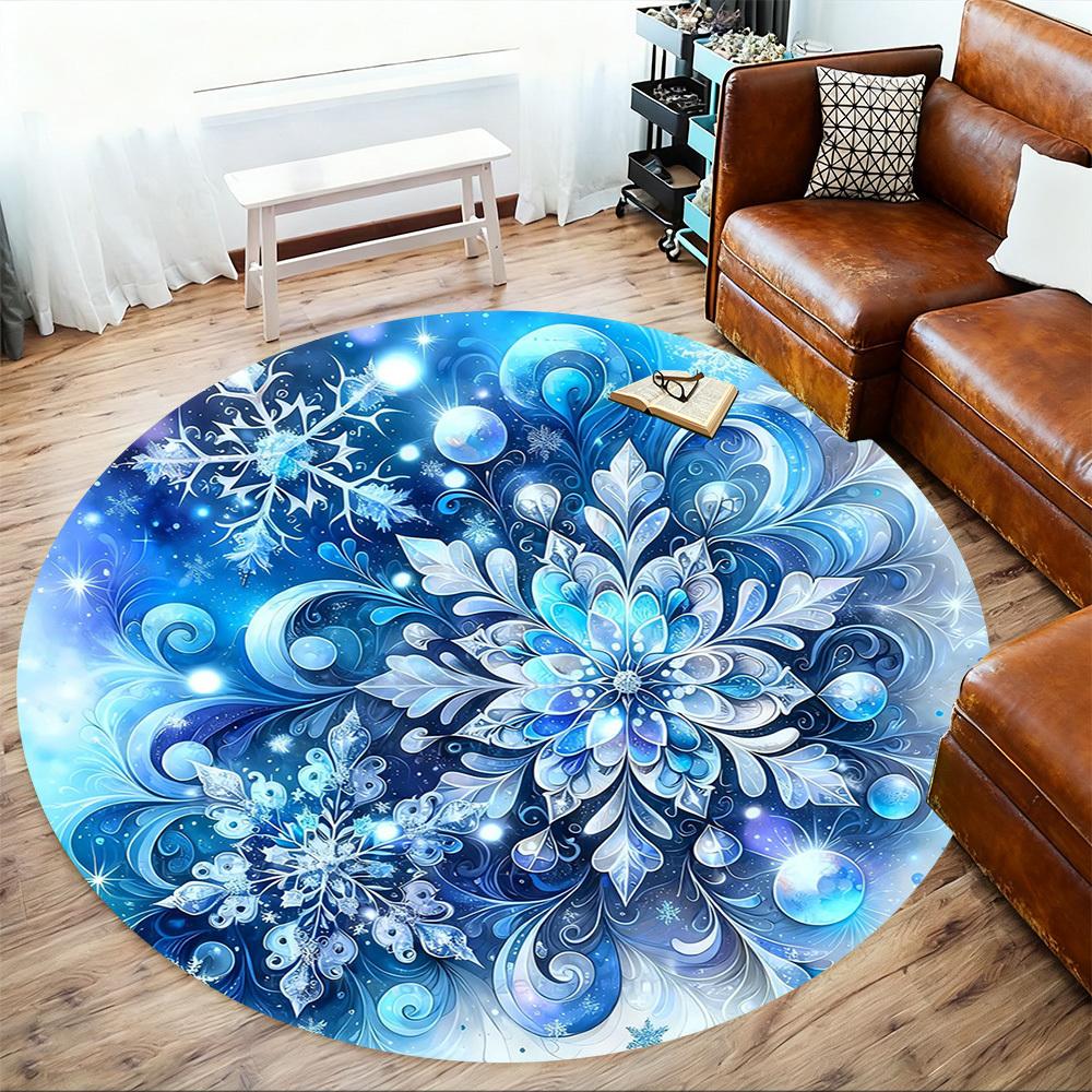 1pc Winter Snowflake Round Chair mat office Area Rug - Non-Slip, Floor Mat for Office, Bedroom, Ideal home decor gift c0112002