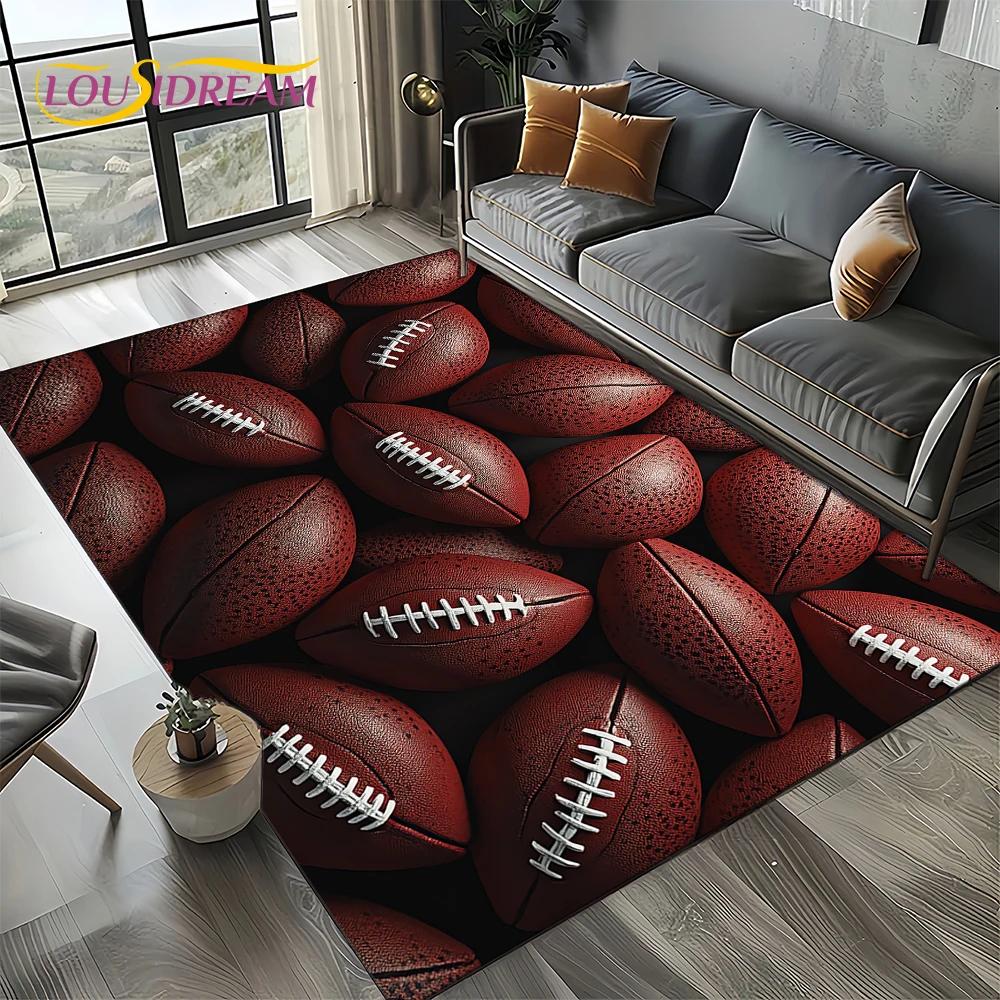 3D Rugbyfeld Rugby 2025 American Football Cartoon Teppich für Wohnzimmer Schlafzimmer Zuhause Sofa Dekoration, Teppich Rutschfeste Fußmatte