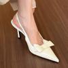 Fashion Temperament Stiletto Baotou Sandals Summer New Pointed Toe Shallow Mouth Bow Strap Anti-slip Wear-resistant High Heels
