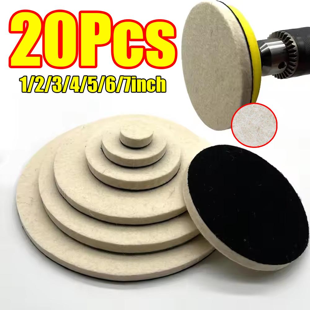 1-20Pcs Wool Felt Polishing Pad 1/2/3/4/5/6/7inch Polish Wheel Pad Drill Adapter for Drill,Fine Polishing of Metal Glass Stone