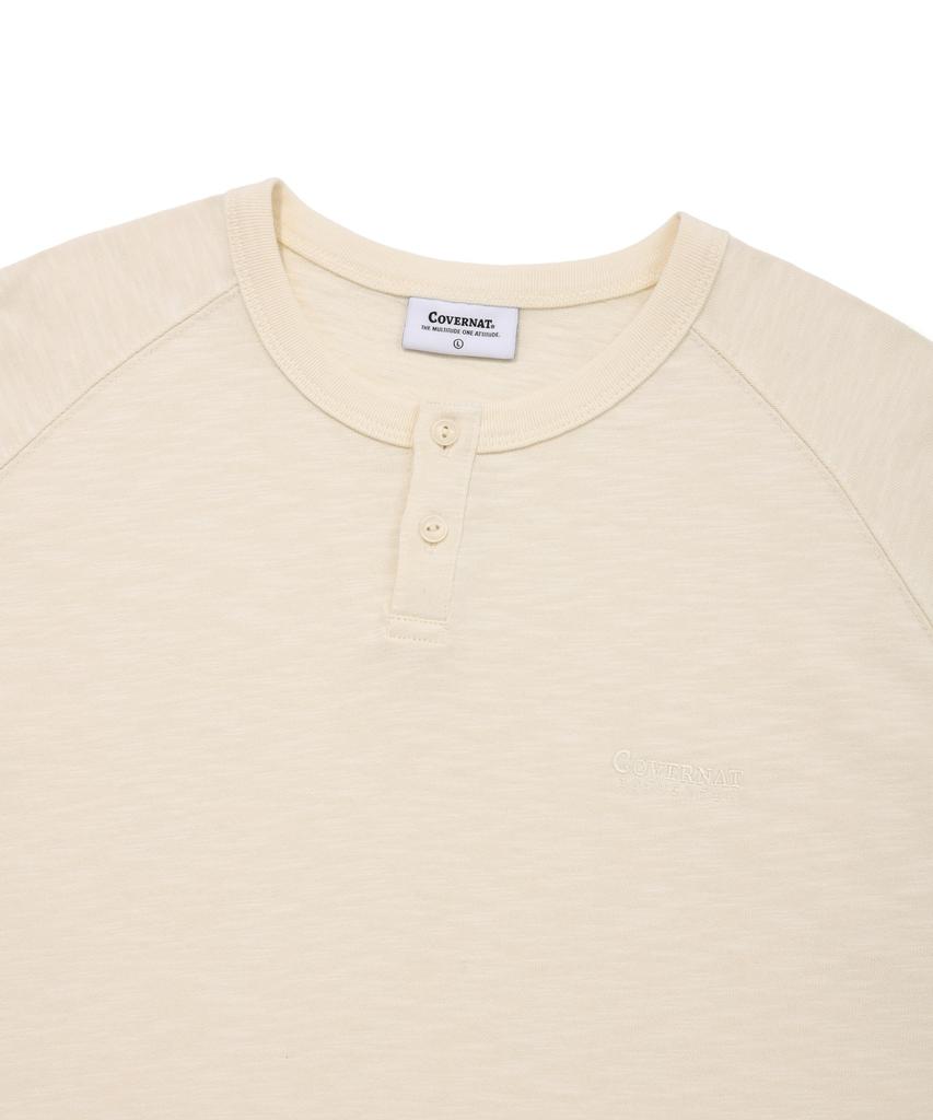 COVERNAT Slub Henley Neck T-Shirt Ivory