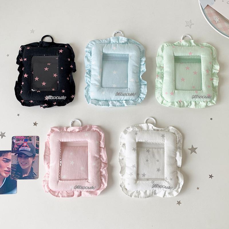 3 Inch Kpop Photocard Holder Keychain Ins Fashion Cute Star Fabric Puffy Idol Photo Storage Pendant For Fans