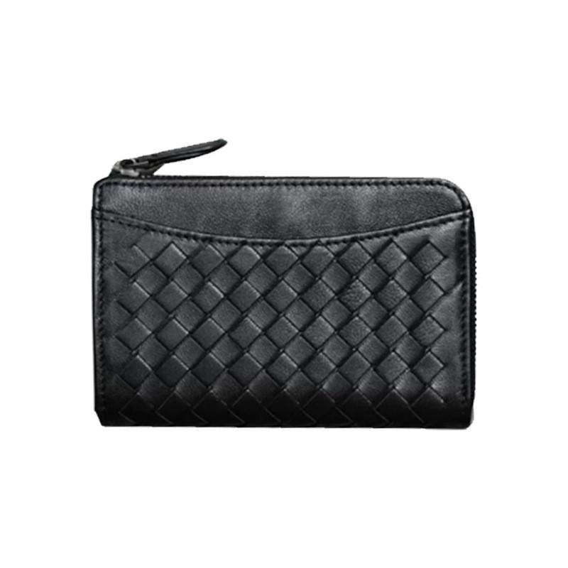 Handwoven Leather Zipper Coin Purse Key Holder Multi-Functional Card Wallet ID Case Unisex Large Capacity
