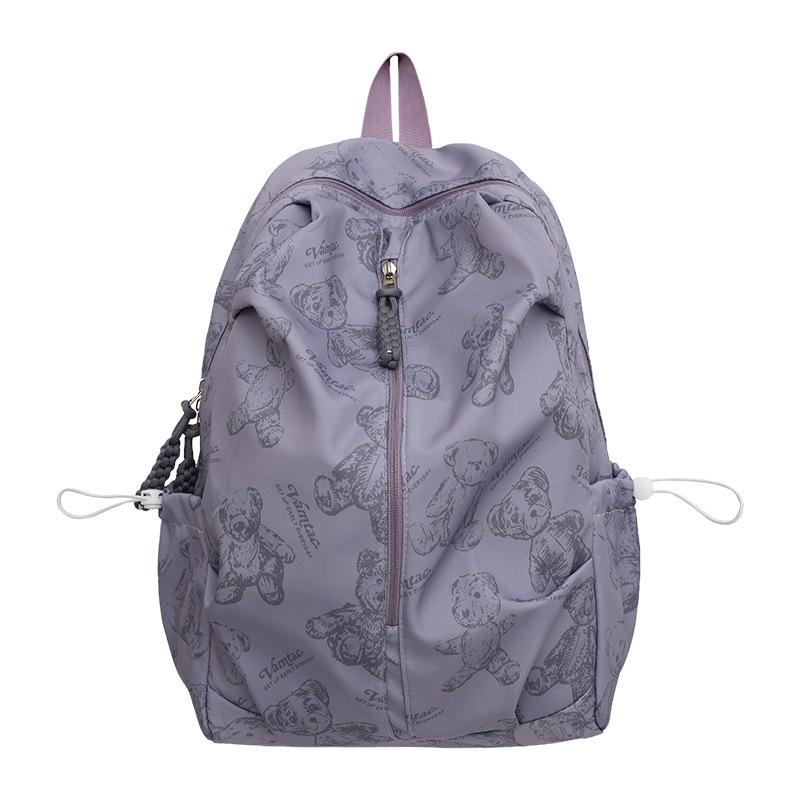 

Printed bear schoolbag junior high school girls backpack Korean version high school college students lightweight and simple outdoor travel backpack Small фиолетовый