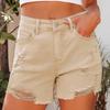 Women High Waist Distressed Denim Shorts Raw Hem Casual Five Pocket Design Button Fly Summer Jean Shorts