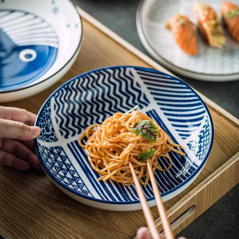 Japonský keramický talíř pro domácnost, hluboké talíře, mělký talíř, mísa na tuřín, restaurace, hotel, kreativní stolní nádobí pro vaření