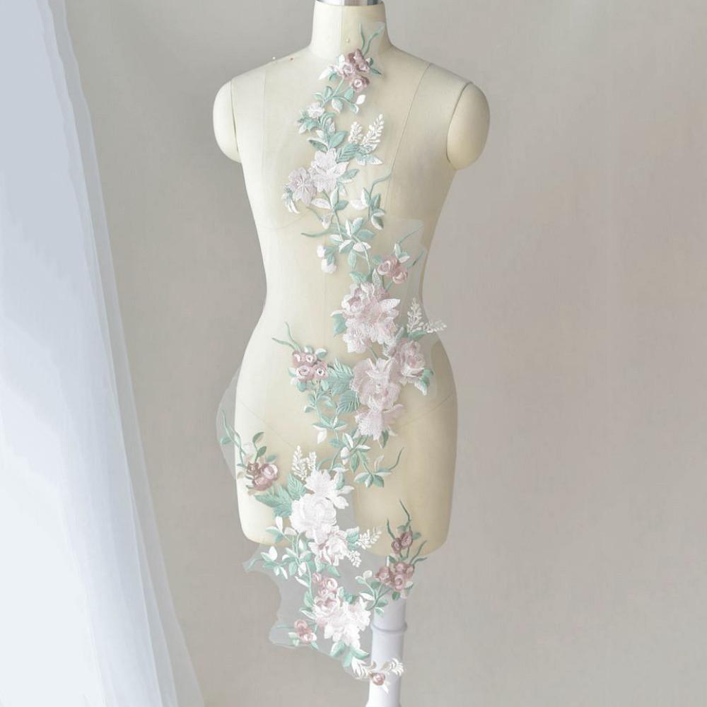 Mesh Bottom Flower Embroidery Patch Lace Trim Floral Design Applique Lace Fabric Applique Sew On Embroidery Flower Patch