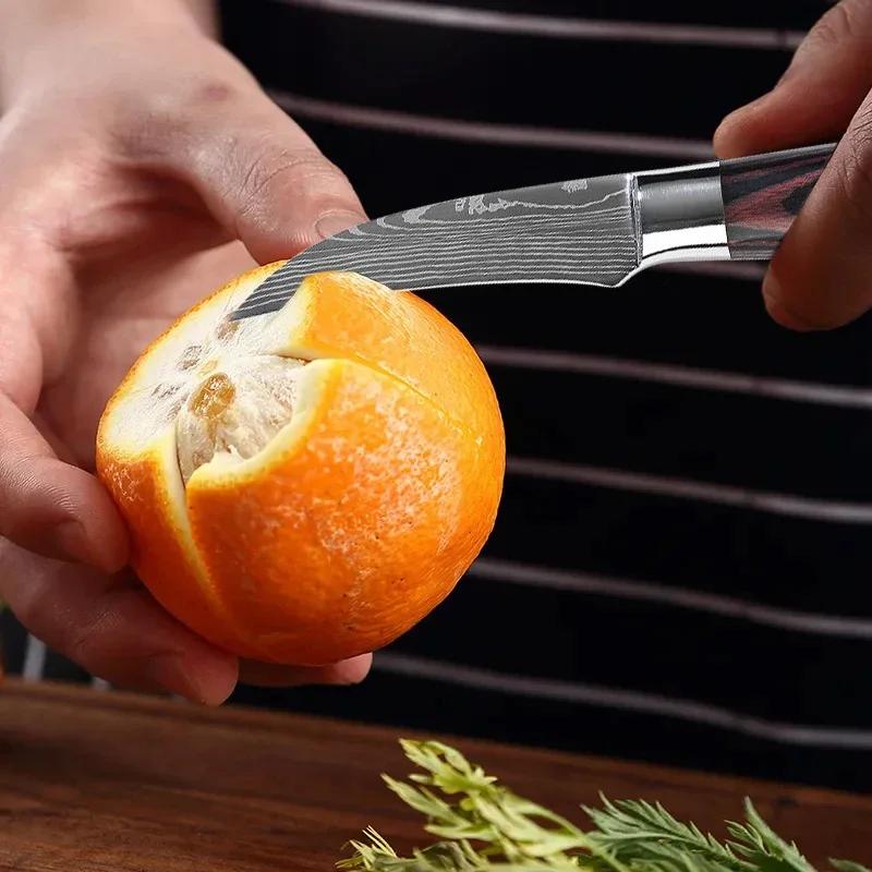 WXCOO Kitchen Fruit Paring Knife Damascus Utility Carving Knife Wooden Handle for Household Fruit Slicing