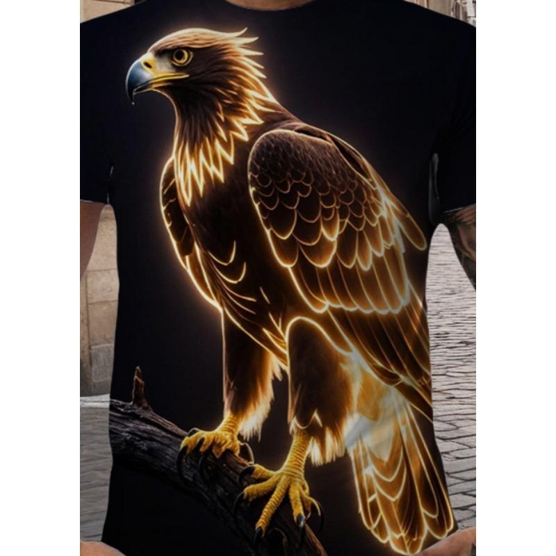 Summer Men's Round Neck Short Sleeved T-shirt 3D T-shirt with Digital Printing Featuring Eagle Top