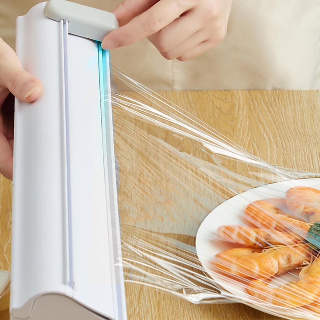 Reusable Food Wrap Dispenser with Cutter Sliding Cling Film Divider, Aluminum Dispenser, Paper