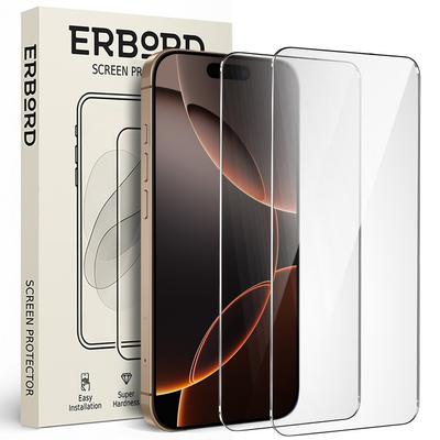 2x Tempered Glass for iPhone 16 Pro Max, ERBORD 9H Hard Glass, Glass