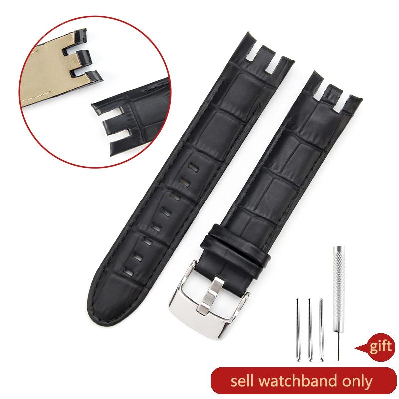 Per Orologi Swatch in Pelle di Vacchetta con Fibbia a Farfalla Accessori Morbidi Confortevoli Uomo 21mm Yrs403 412 402G Cinturini per Orologi con Interfaccia Arcuata