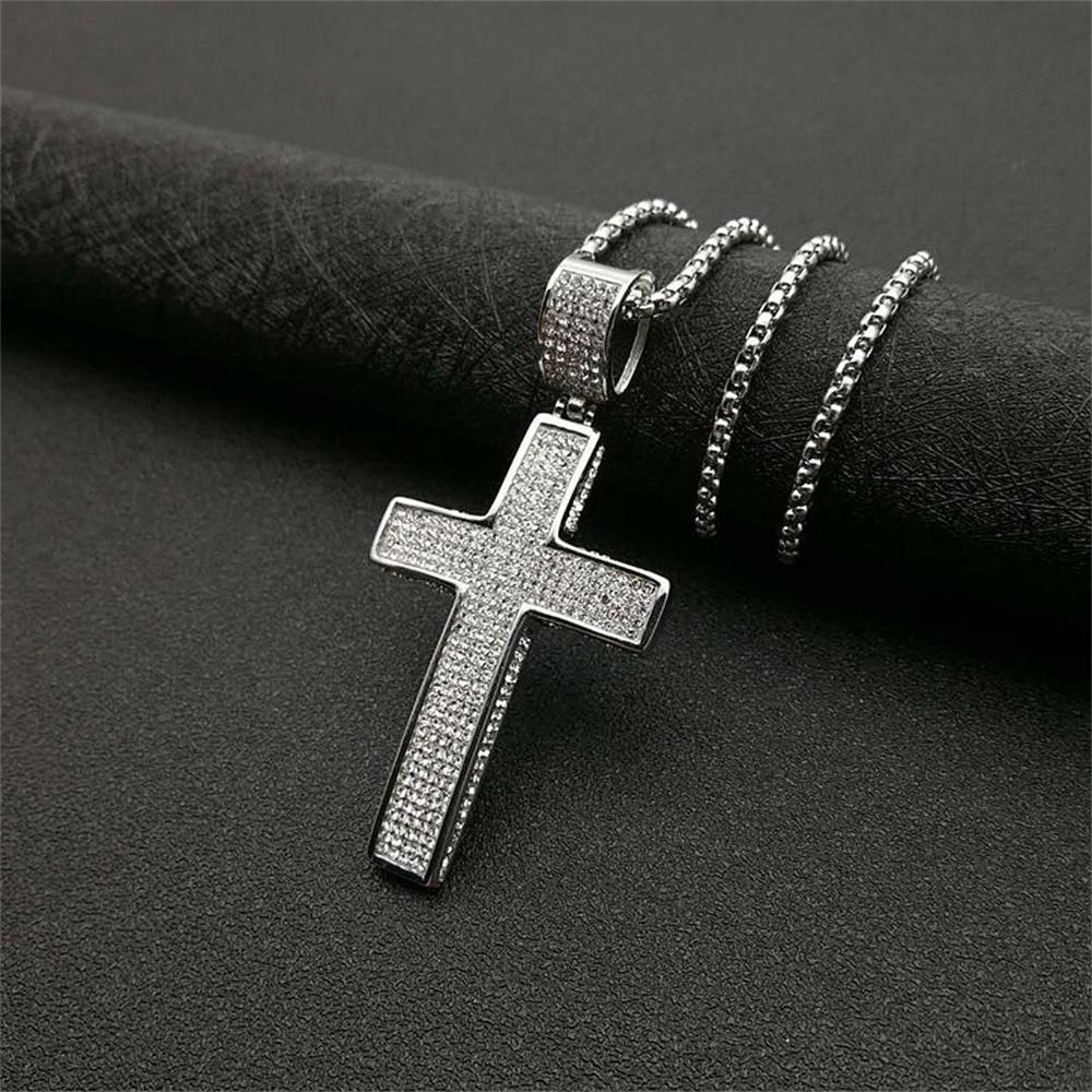 316L Iced Stainless Titanium Steel Classic Cross Pendant Necklaces for Men Women No Fade Punk Rock Hip Hop Jewelry