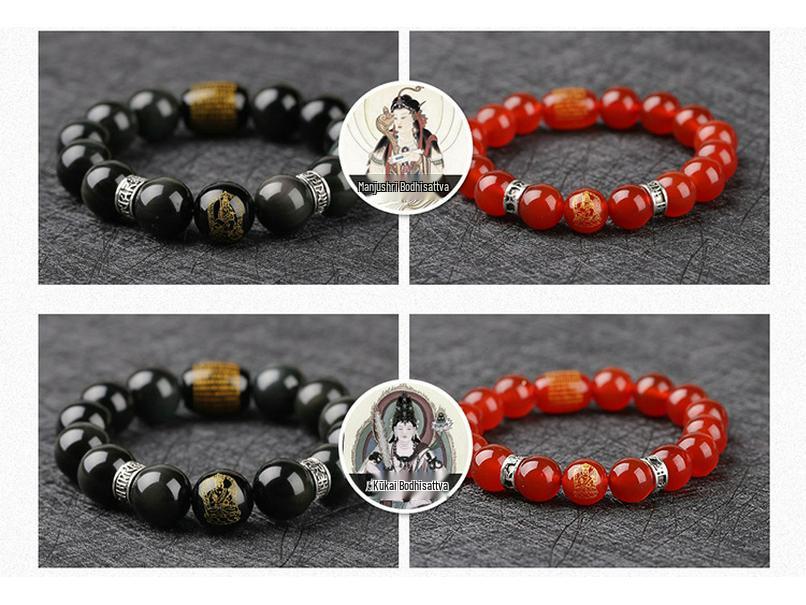 Black Obsidian Zodiac Guardian Bracelet: Benming Year Amulet for Men & Women, Lucky Buddhist Prayer Beads.
