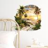 Autocollants Muraux Coucher de Soleil Plage d'Été Grandes Plantes Tropicales Arbre de Palmier Stickers Muraux à Décoller et Coller Décor d'Art Mural pour Salon Chambre Bureau Canapé TV