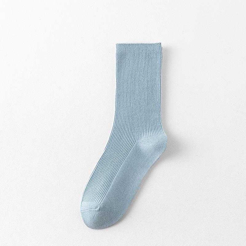 Female Autumn Pure Color Assorted Preppy Cotton Sweat Absorbing Breathable Tube Pile Socks