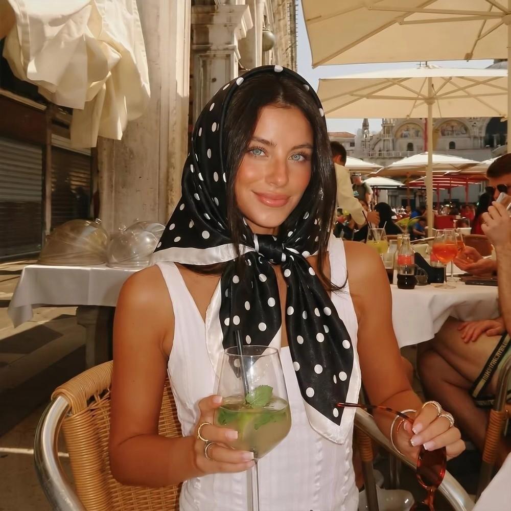 Silk Satin Dot Print Square Scarf 90cm Silk Scarf New Head Wraps  Daily Party