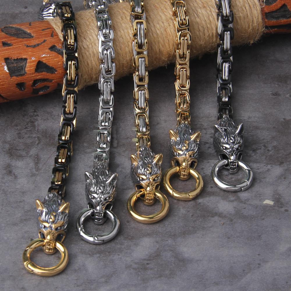 Bracciale con Ciondolo Lupo Vichingo in Acciaio Inossidabile a Maglia Rete, Gioielli Punk Biker da Uomo, Colore Inalterabile