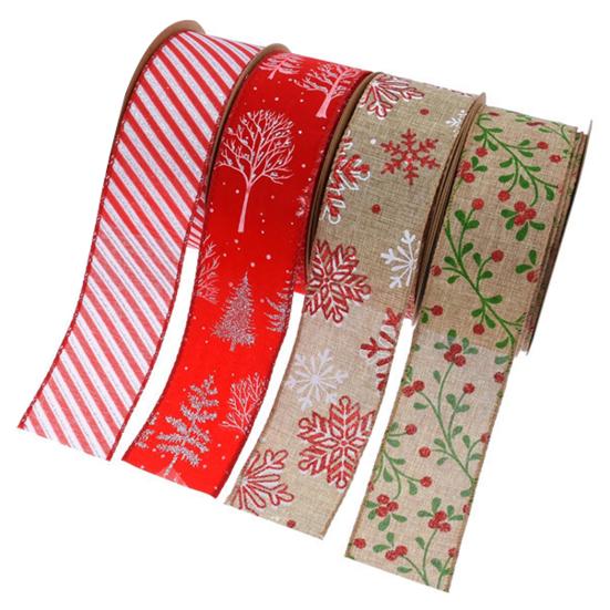 5cm Christmas Ribbon Wired Clear Print DIY Thicker Anti-fade Gift Packing Tear-resistant Large Bowknot Making Xmas Tree Ribbon for Festival