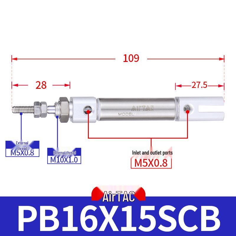 AirTAC Mini Pen-Type Pneumatic Cylinder PB16/10/12/16*10X15X20X50X75SUX100