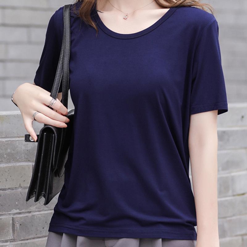 Damski T-shirt Modalowy z Dekoltem U w Dużym Rozmiarze - Elastyczny, Luźny Krój, Letni Top z Krótkim Rękawem