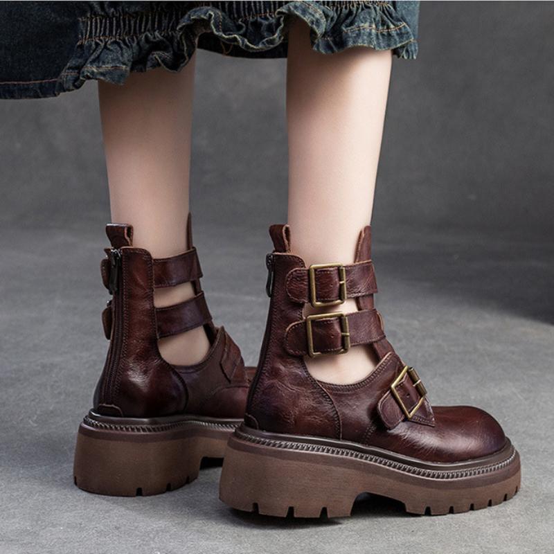 Johnature Römische Gladiator-Sandalen aus echtem Leder mit dicker Sohle, vielseitige modische Damenschuhe