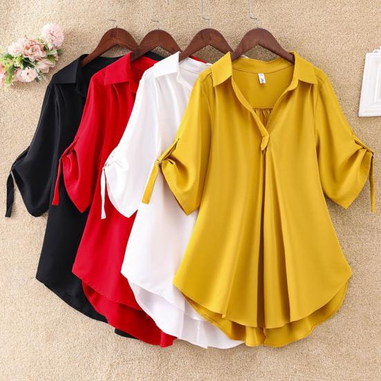 Camicetta ampia da donna con scollo a V, tinta unita, casual, per lo shopping