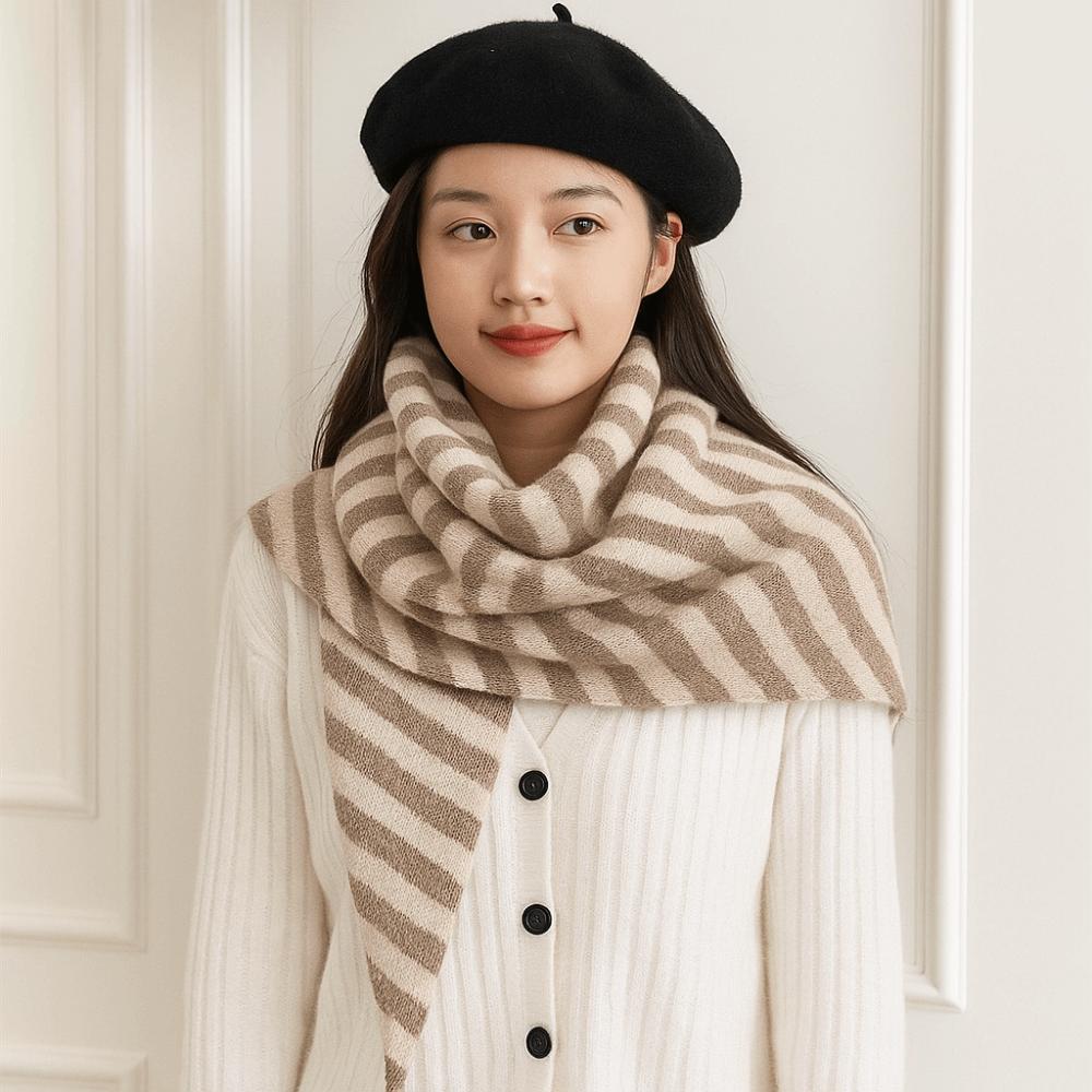 Plush Striped Scarf Korean Style Cape Wraps Fashion Knitted Triangle Scarf  Women/Men