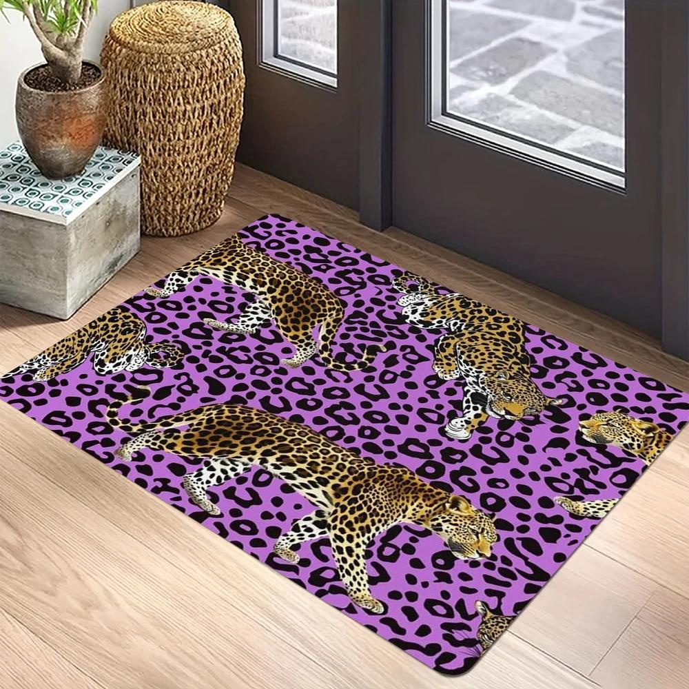 Leopard Print Doormat Non-Slip Machine Washable Polyester Rug for Indoor/Outdoor Carpet for Living Room Bathroom