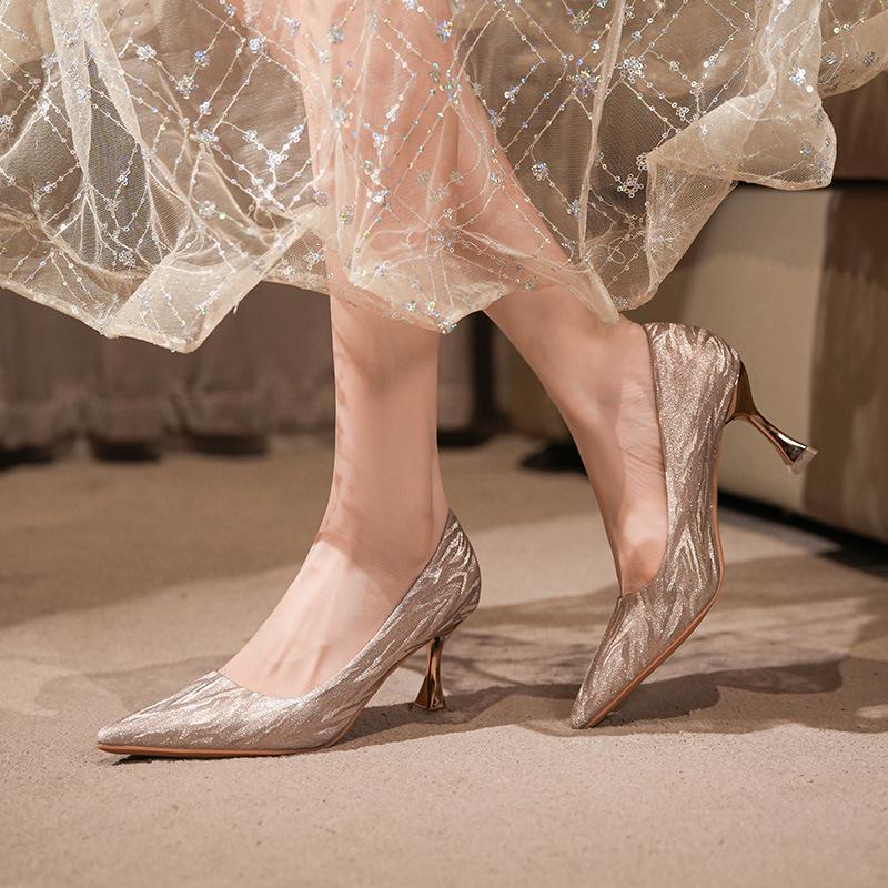 French Sparkly Versatile High Heels - Wedding & Banquet Shoes for Women