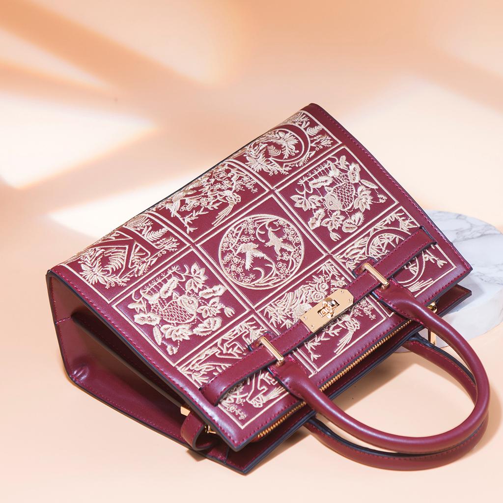 Bolsa de Mão Bordada Feminina Noiva Bolsa de Casamento Atmosférica Grande Capacidade Bordado Para Presente de Aniversário da Mãe