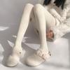 Girls' Retro Cable Knit Gray Tights - Thickened Autumn/Winter JK Style Socks with White Base Layer.