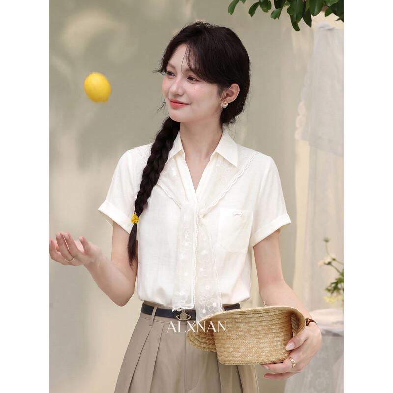 Women's French Style V-Neck Short Sleeve Blouse