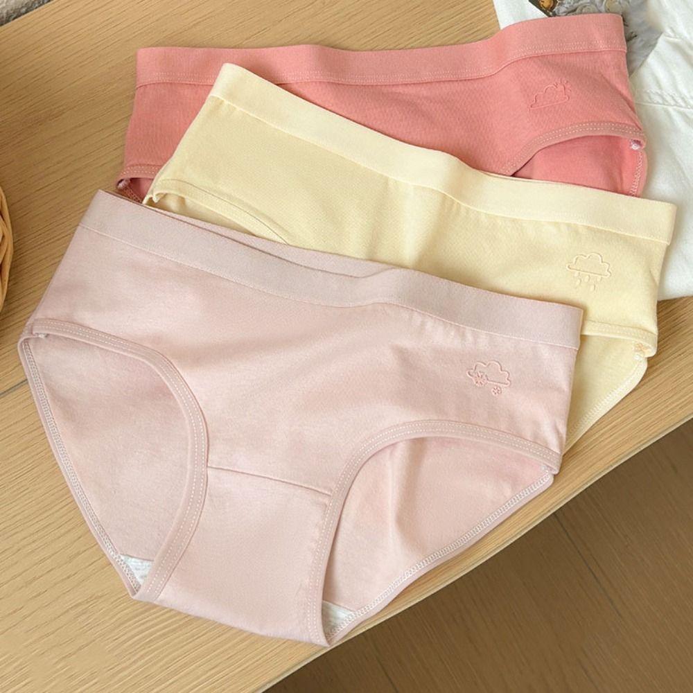 5Pcs Cotton Crotch Solid Color Panties Mid Waist Underwear for Women Seamless Briefs Girl