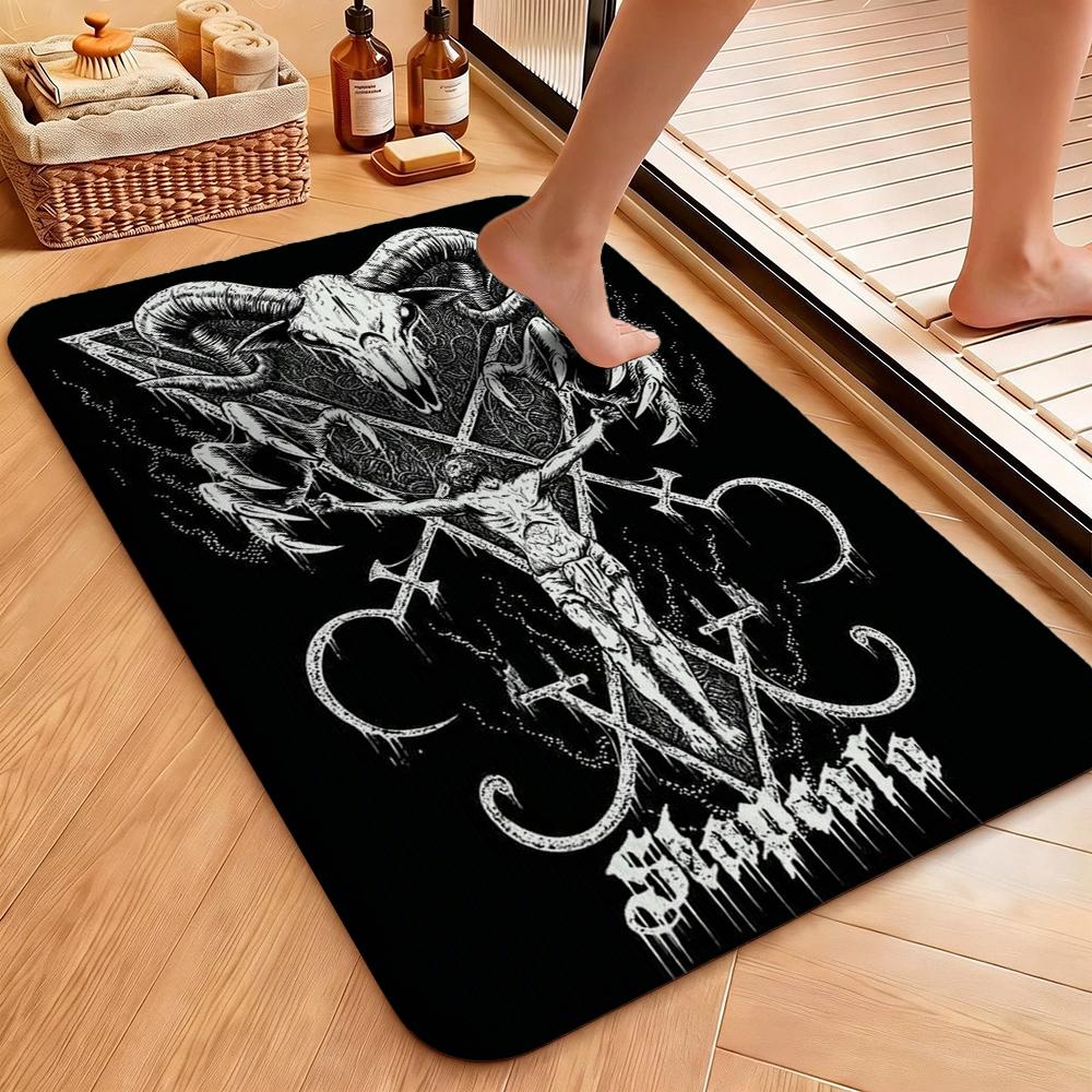 Dark Baphomet Grimoire Pentagram Patterned Rug Durable Stainresistant Easyclean Carpet For Bathroom Kitchen Home Decor Valentine'S Day Gift