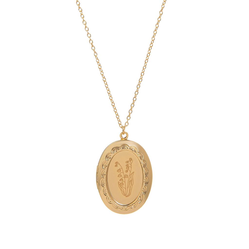 December Birth Flower Oval Necklace with Engravable Pendant and Photo Album Clavicle Chain