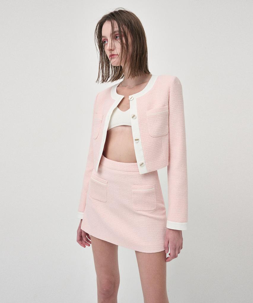 ETMON Piping Pocket Tweed Mini Skirt, Pink