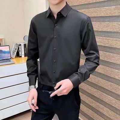 Nuevas Camisas Casuales Tendencia Coreana Ajustadas Elegantes de Manga Larga Microelásticas para Hombre