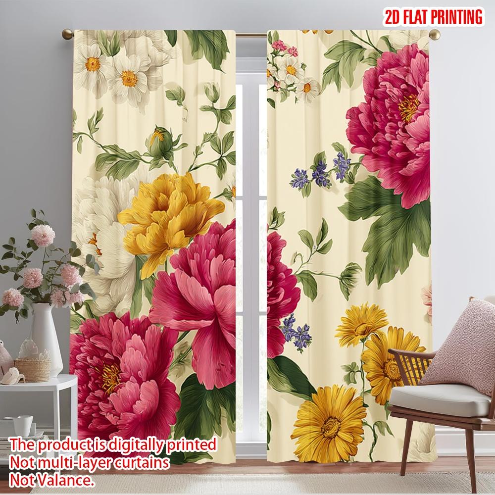 2pcs,2D Plane Printing Curtains Roller Blinds Pastel Floral Burst Versatile Fabric (without Rod) Art Deco Festive Use for Living